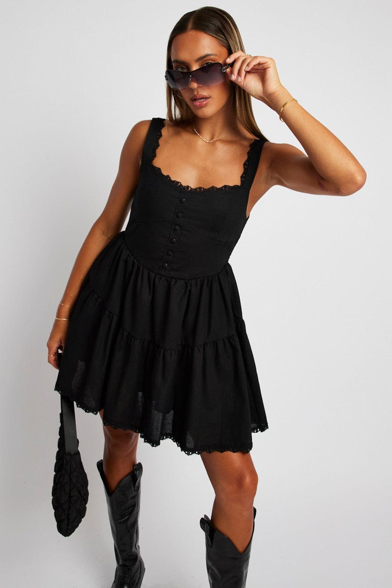 Black Fit And Flare Dress Mini for Ally Fashion