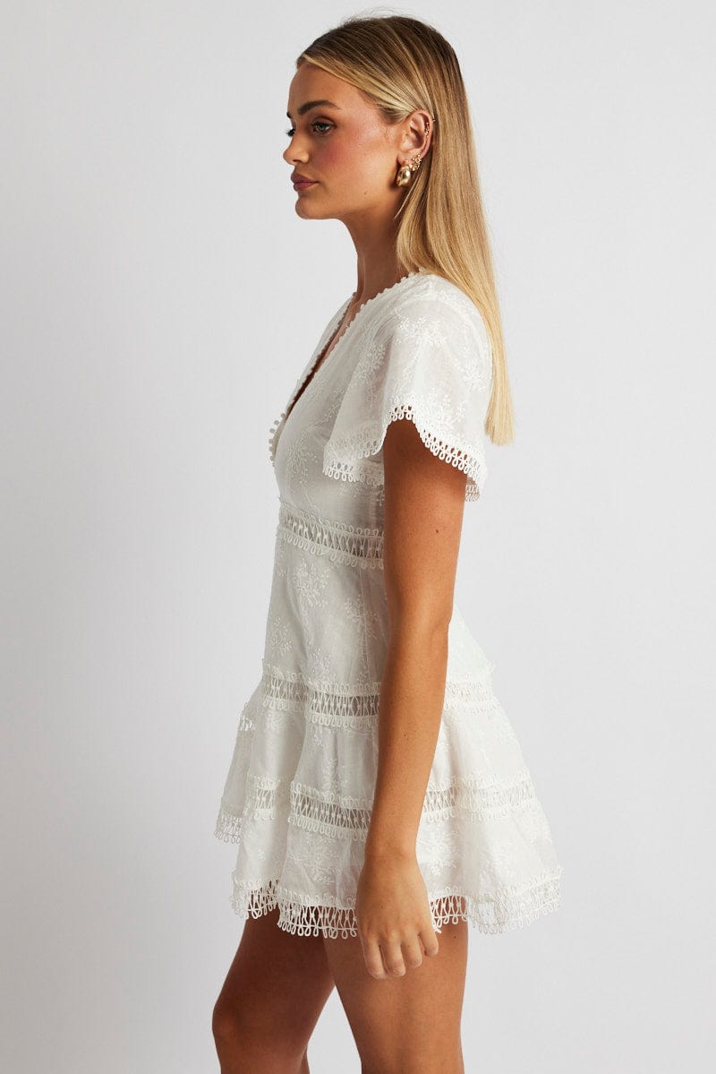 White Fit And Flare Dress Short Sleeve Mini for Ally Fashion