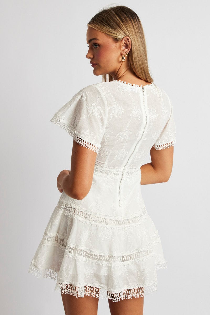 White Fit And Flare Dress Short Sleeve Mini for Ally Fashion