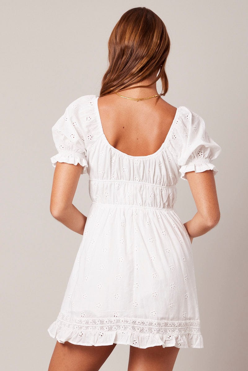 White Fit And Flare Dress Puff Sleeve for Ally Fashion