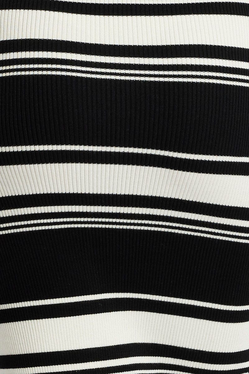 Black Stripe Knit Dress Short Sleeve Bodycon Midi for Ally Fashion