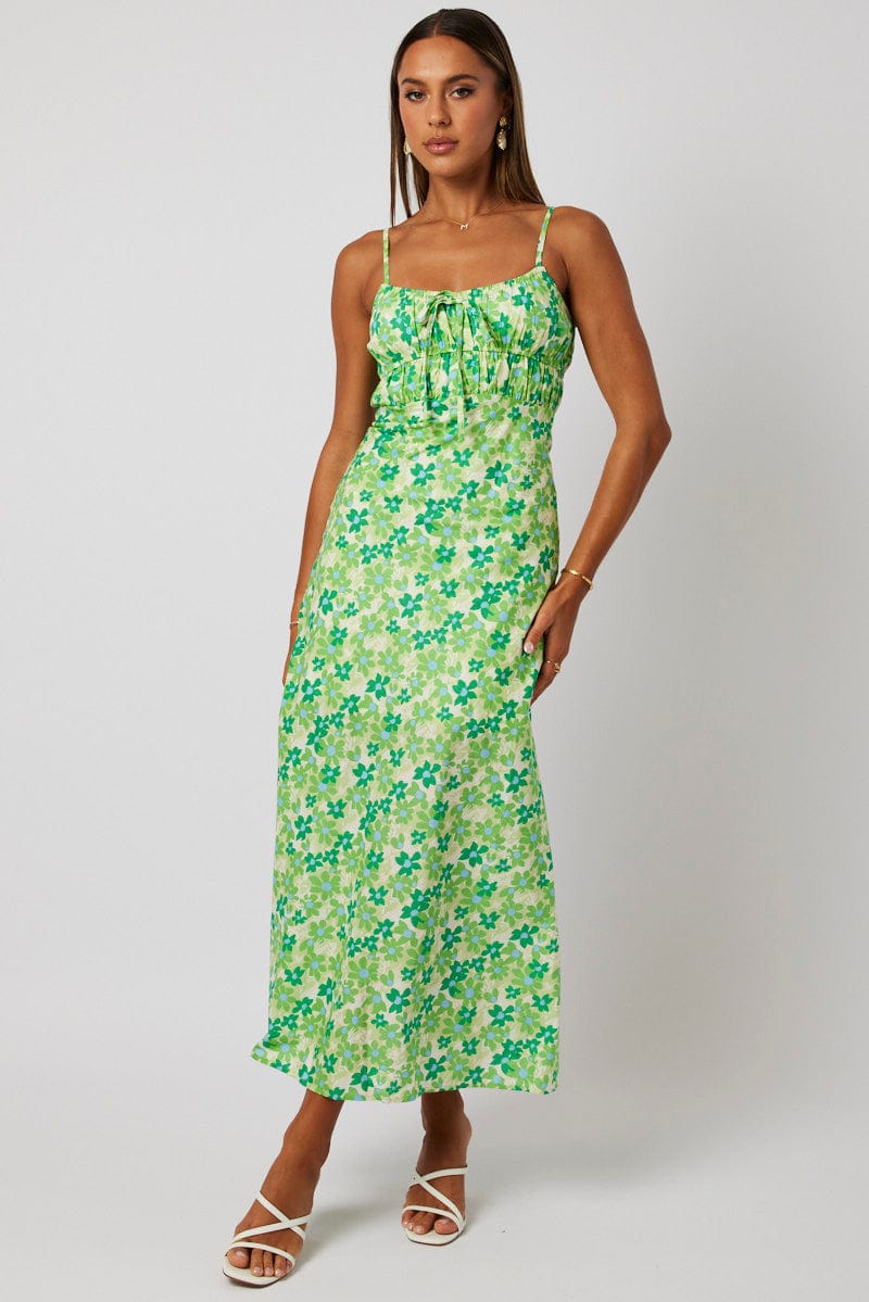 Green Ditsy Maxi Dress Strappy for Ally Fashion