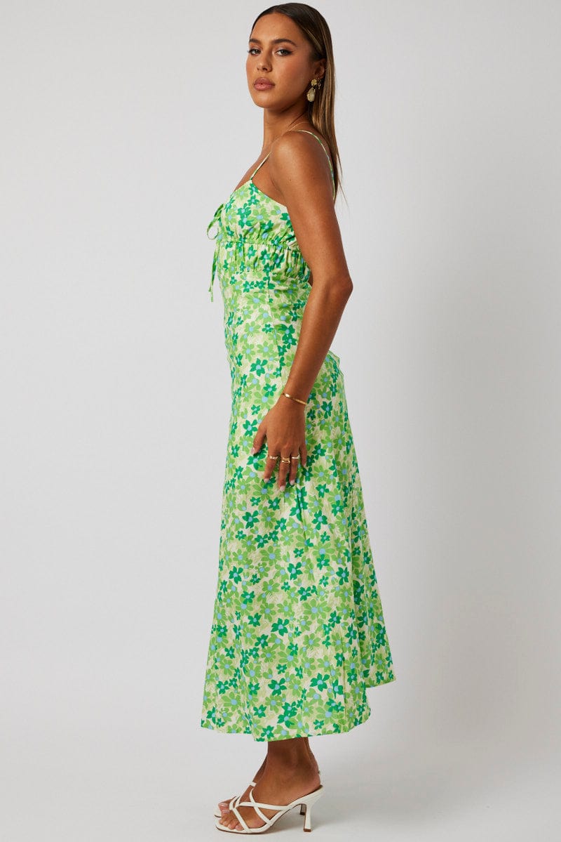 Green Ditsy Maxi Dress Strappy for Ally Fashion