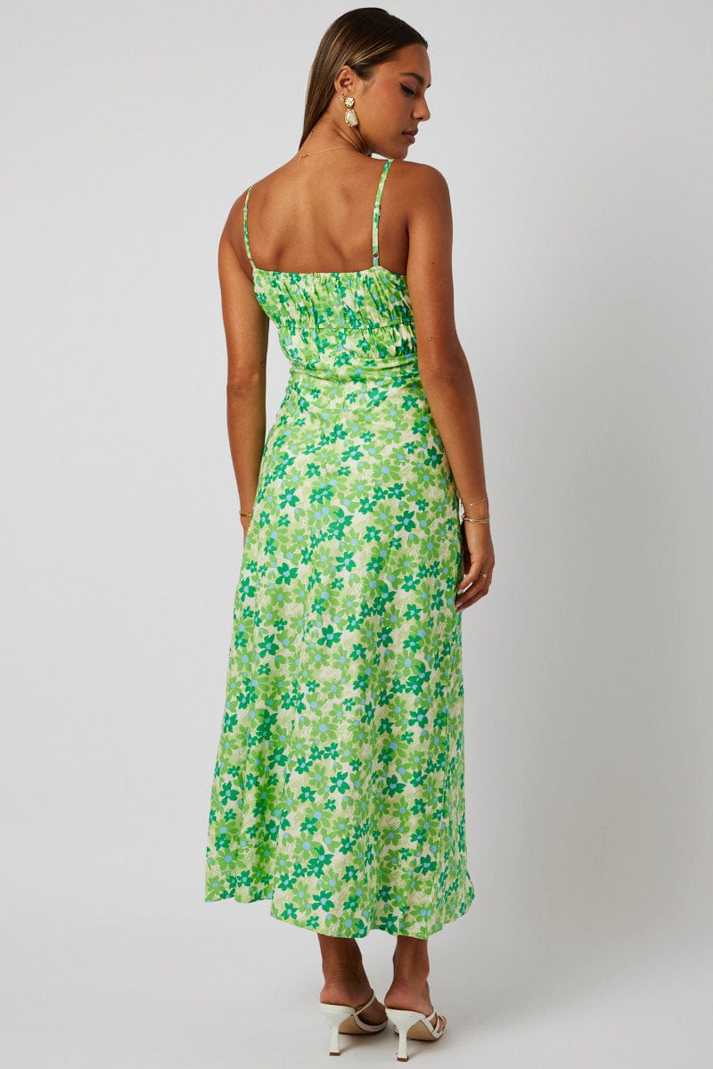 Green Ditsy Maxi Dress Strappy for Ally Fashion