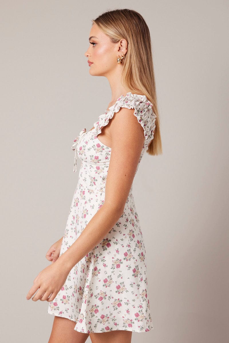 Pink Floral Fit And Flare Dress Mini for Ally Fashion
