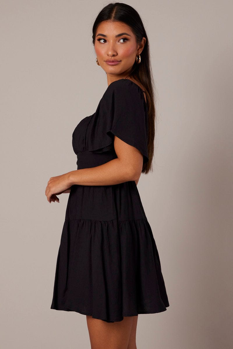 Black Fit And Flare Dress Short Sleeve for Ally Fashion