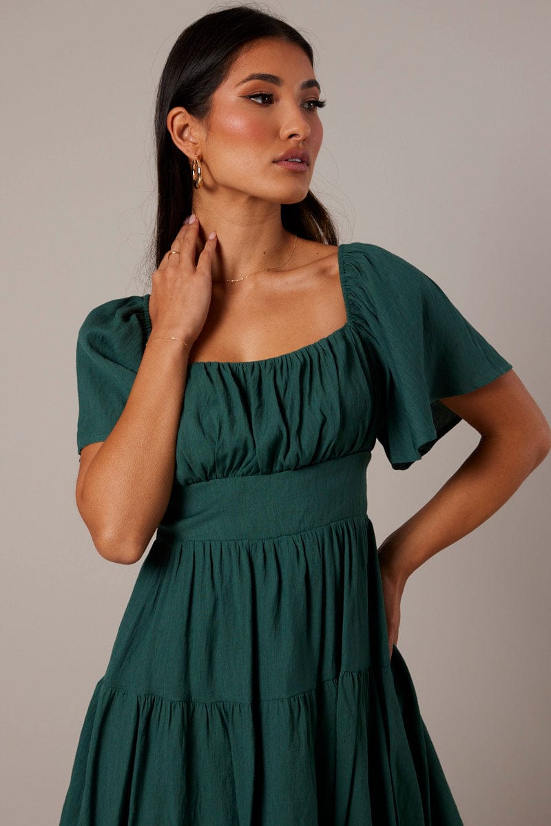 Green Fit And Flare Dress Short Sleeve for Ally Fashion