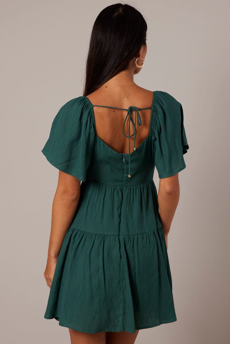 Green Fit And Flare Dress Short Sleeve for Ally Fashion