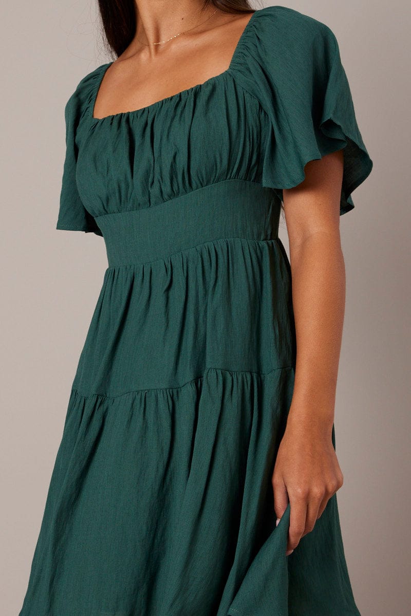 Green Fit And Flare Dress Short Sleeve for Ally Fashion