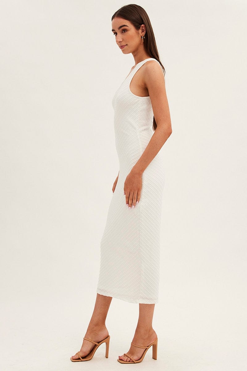 White Maxi Dress Sleeveless One Shoulder Bodycon for Ally Fashion