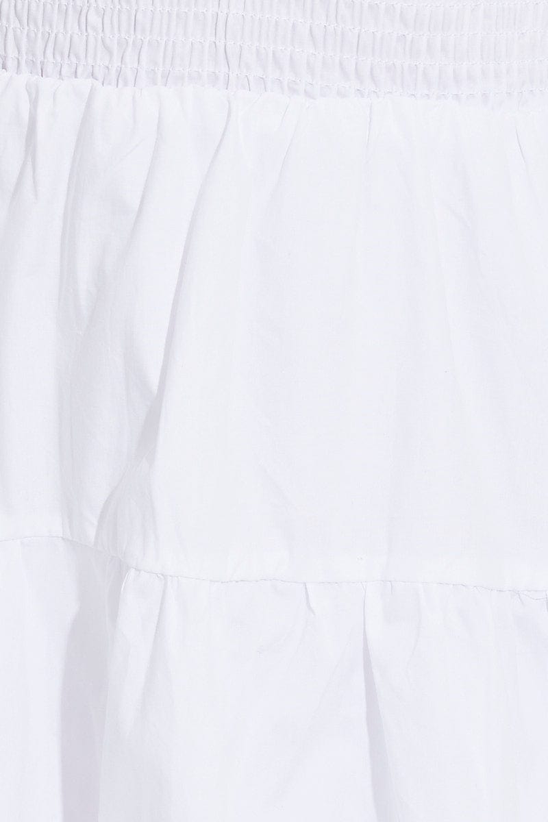 White Skater Dress Short Puff Sleeve V Neck Cotton for Ally Fashion