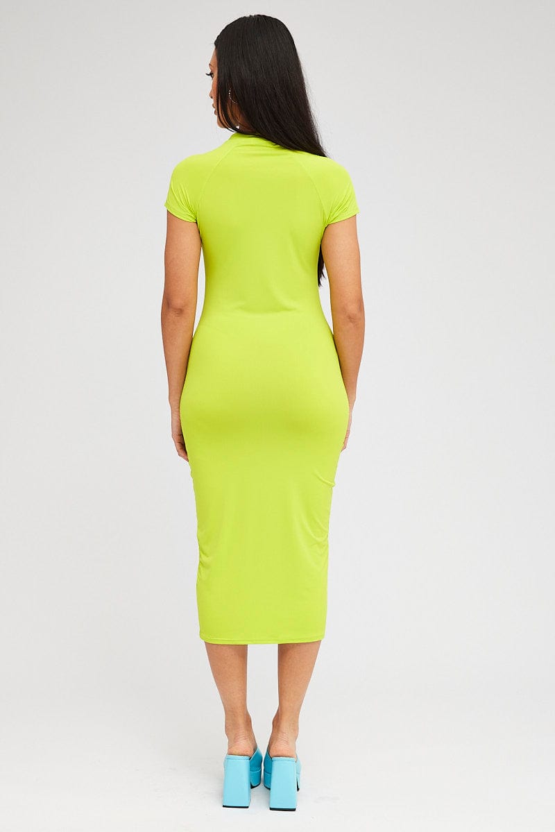 Green Midi Dress Short Sleeve Crew Neck Bodycon Graphic for Ally Fashion