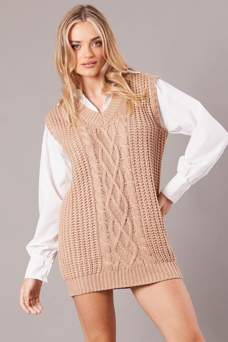 Beige Knit Top Jumper for Ally Fashion