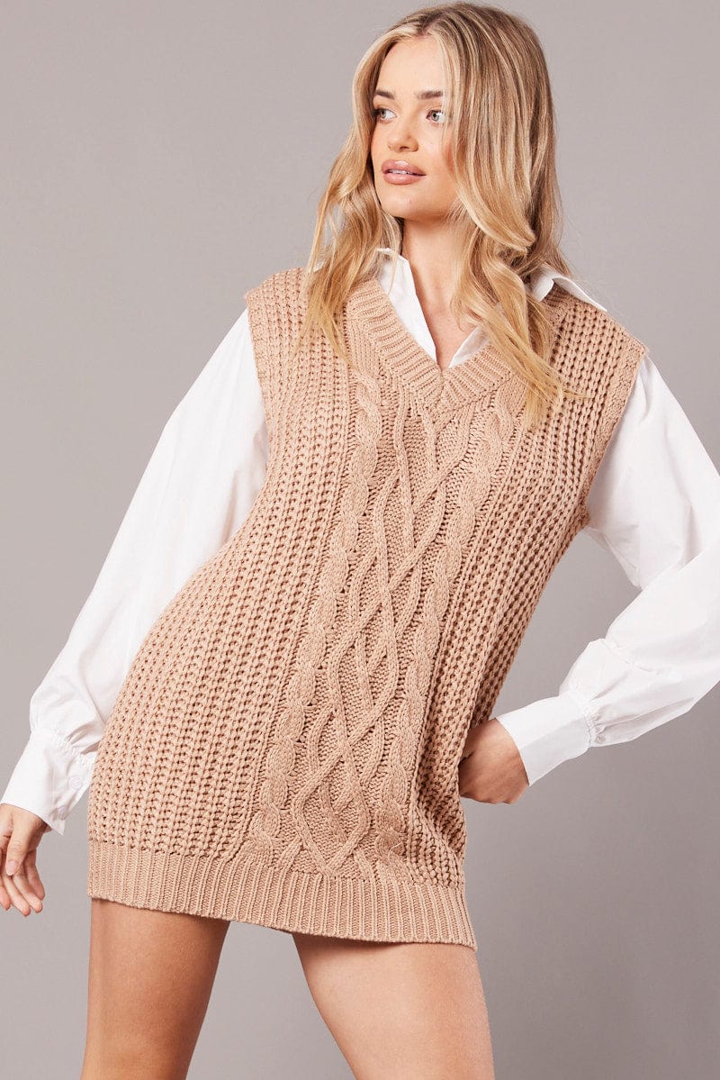 Beige Knit Top Jumper for Ally Fashion