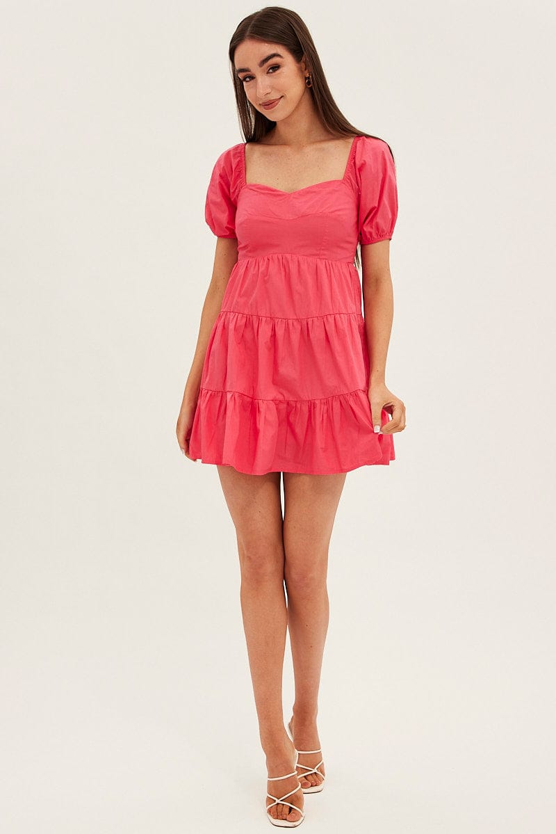 Pink Fit And Flare Dress Mini Sweetheart Poplin for Ally Fashion