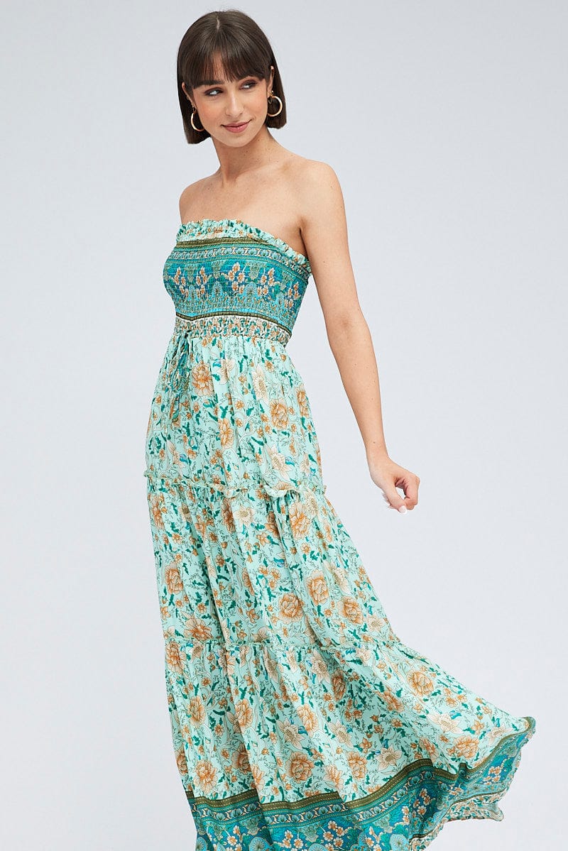 Boho Print Maxi Dress Bandeau Sun Dress for Ally Fashion