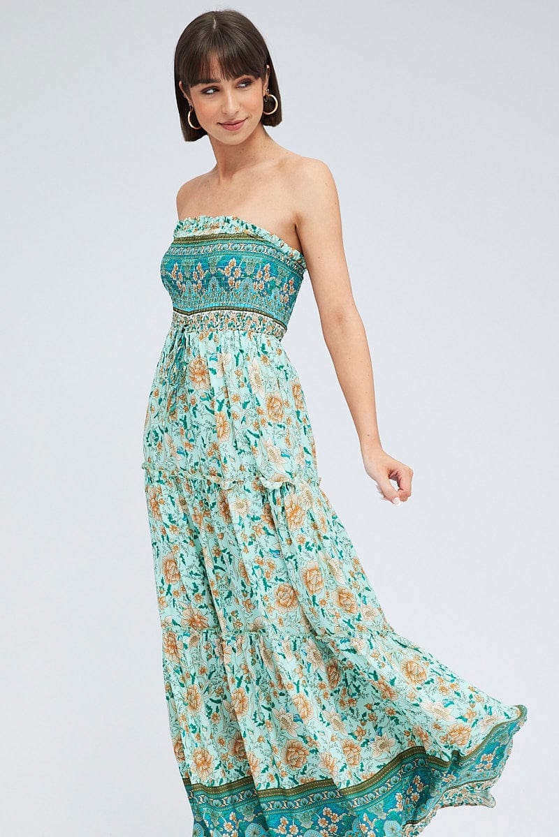 Boho Print Maxi Dress Bandeau Sun Dress Ally Fashion