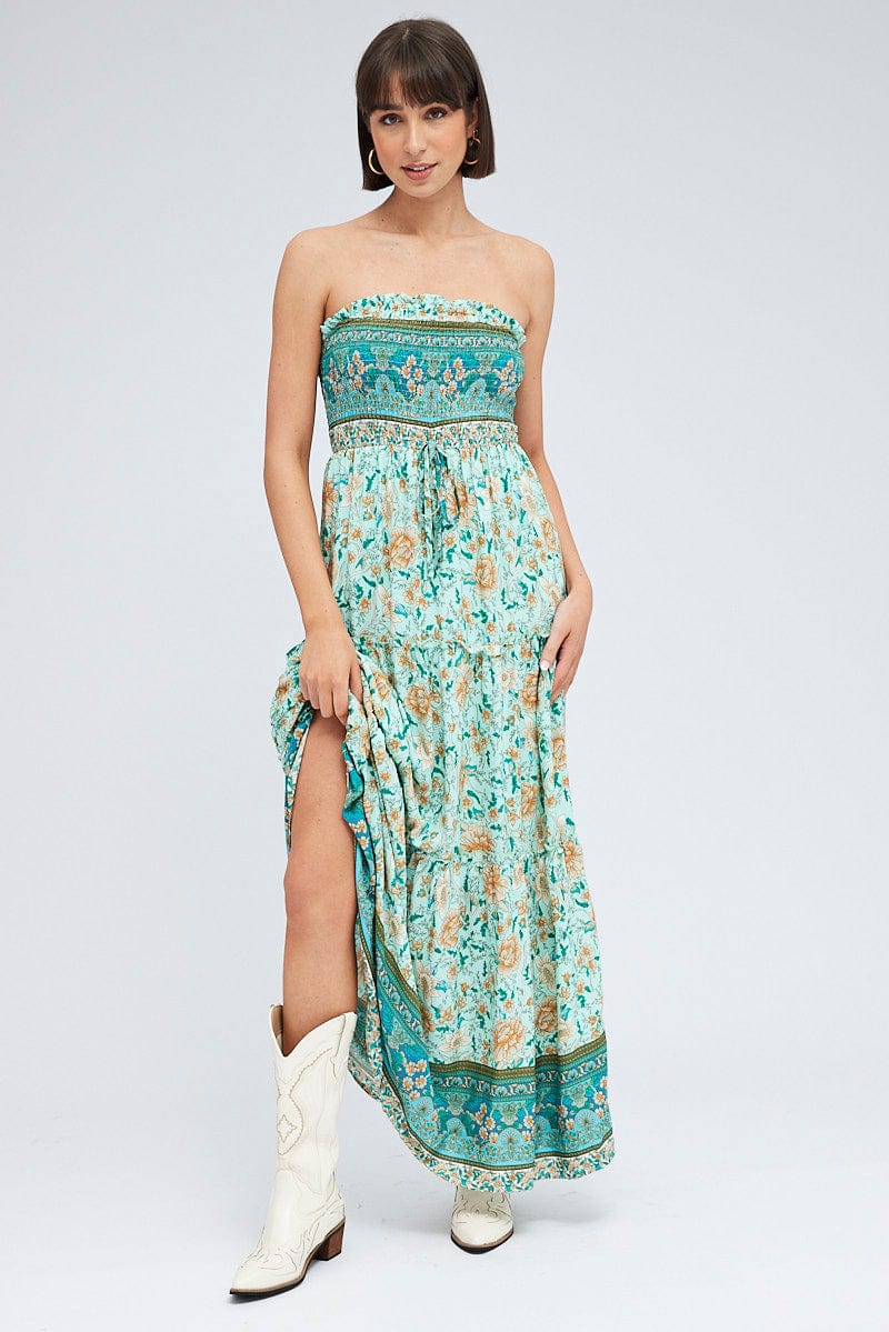 Boho Print Maxi Dress Bandeau Sun Dress for Ally Fashion