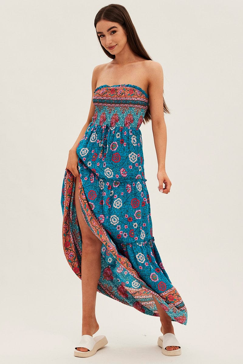 Boho Print Maxi Dress Bandeau Sun Dress for Ally Fashion