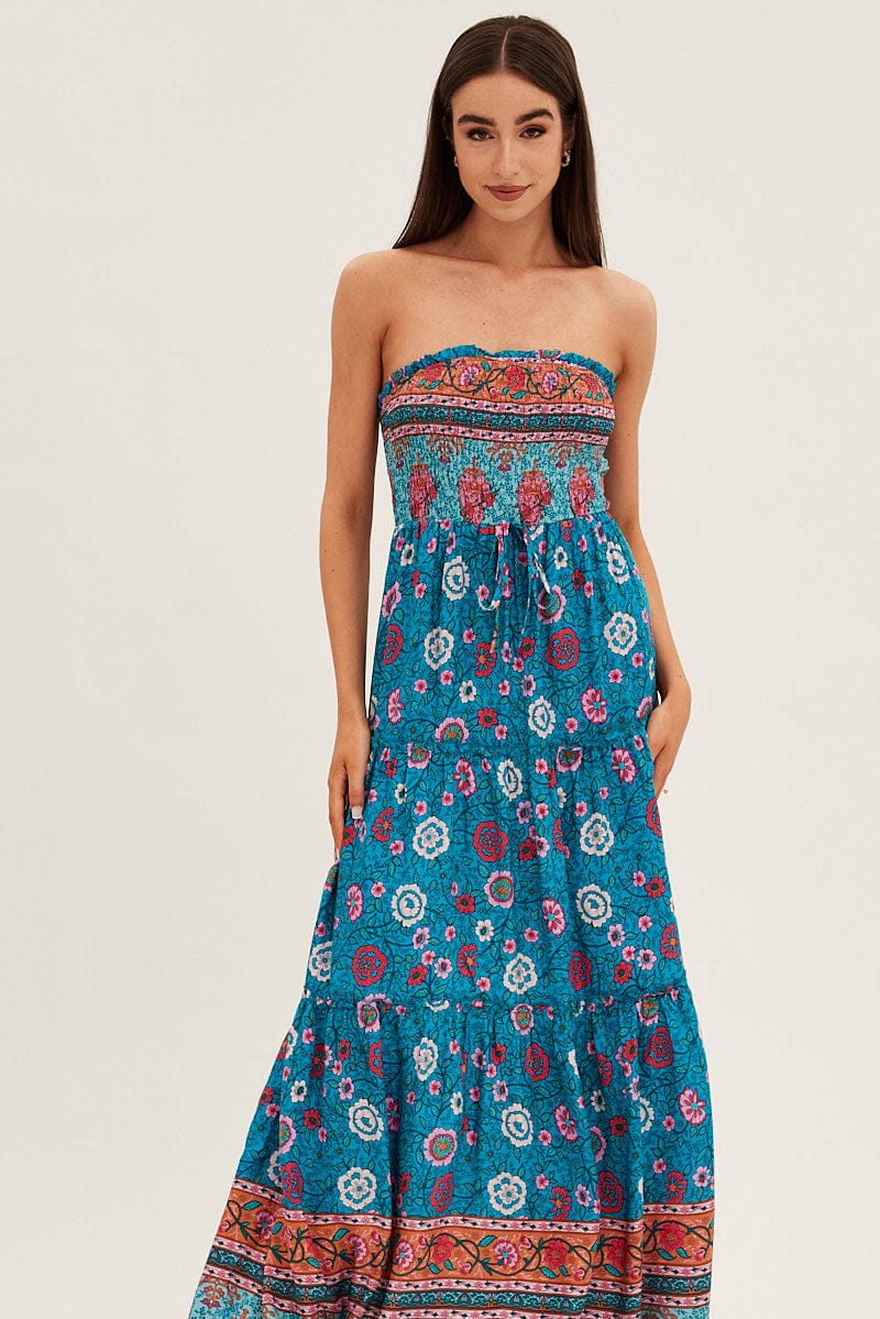 Boho Print Maxi Dress Bandeau Sun Dress for Ally Fashion