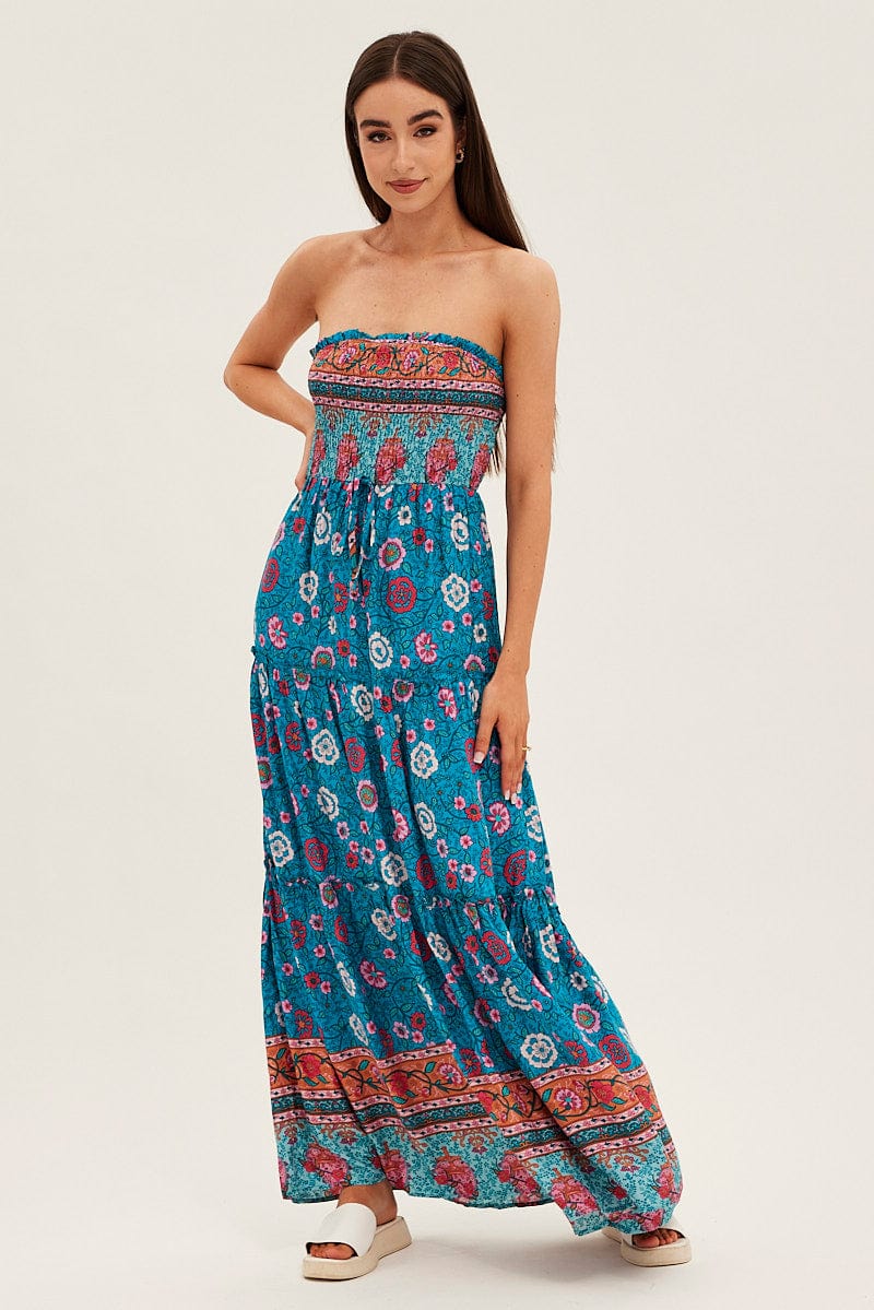 Boho Print Maxi Dress Bandeau Sun Dress for Ally Fashion