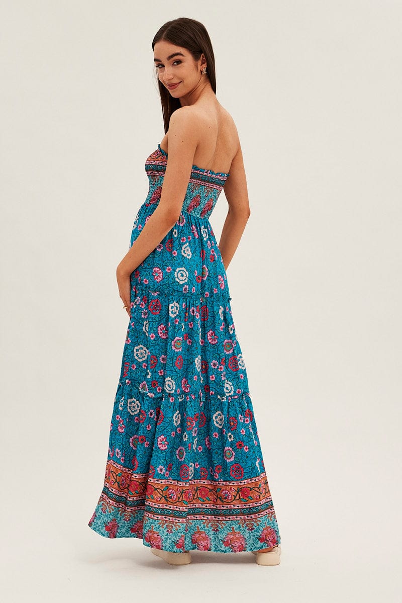 Boho Print Maxi Dress Bandeau Sun Dress for Ally Fashion