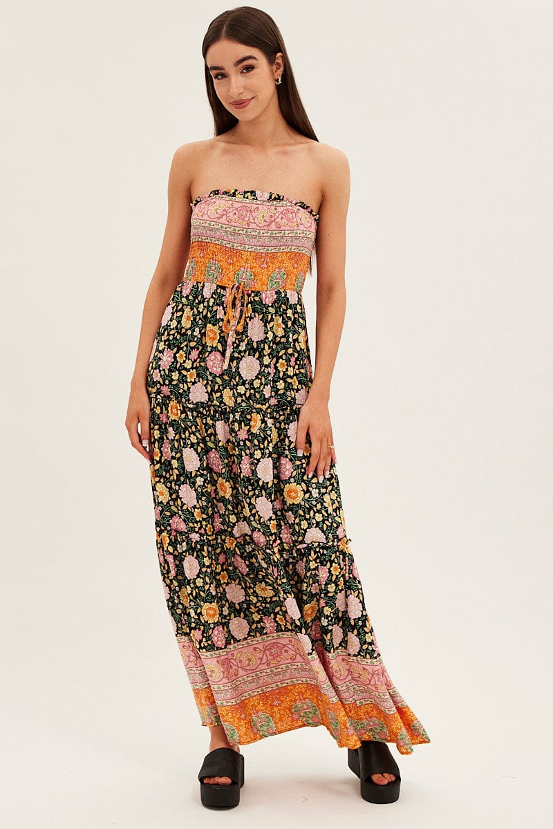 Boho Print Maxi Dress Bandeau Sun Dress for Ally Fashion