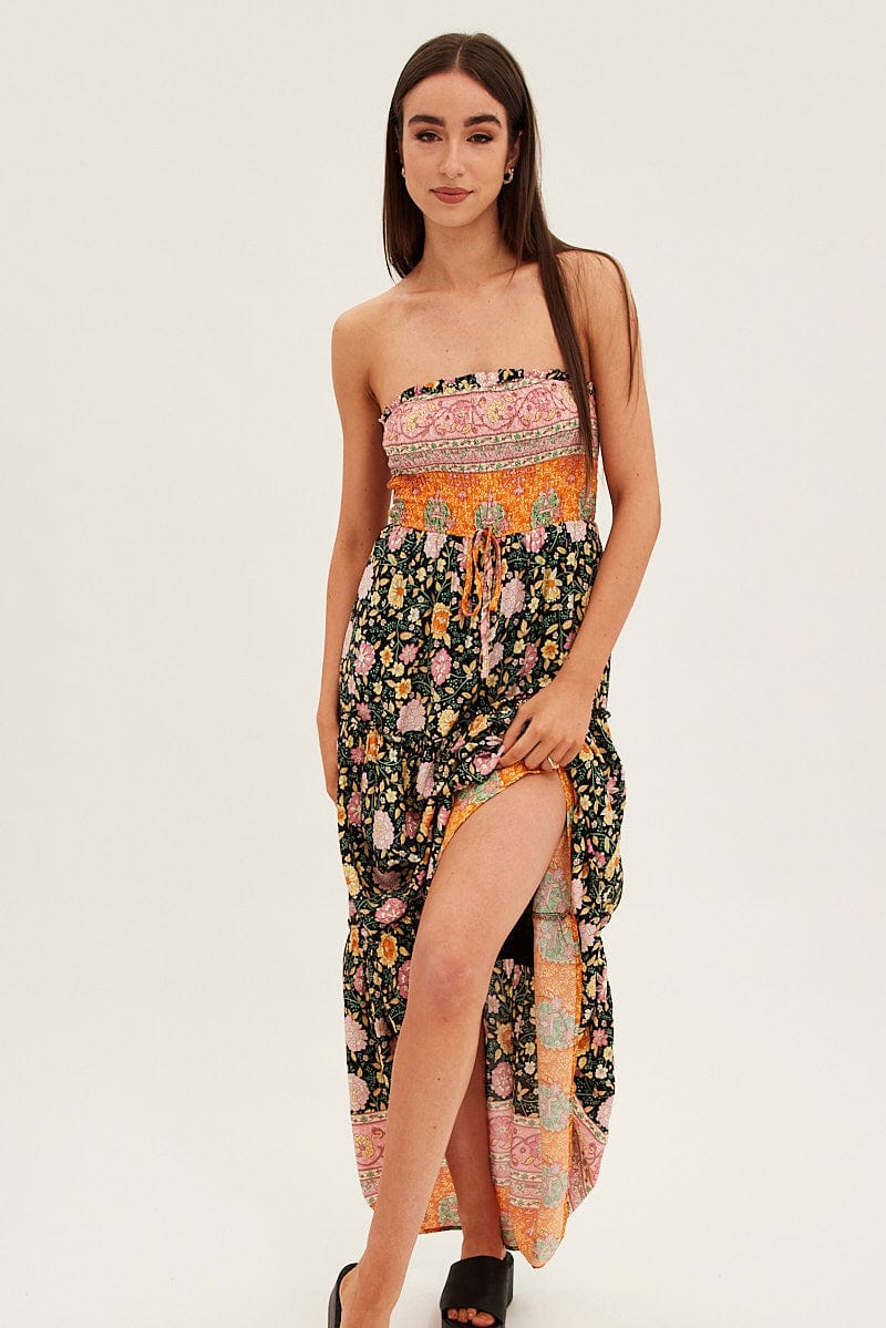 Boho Print Maxi Dress Bandeau Sun Dress for Ally Fashion