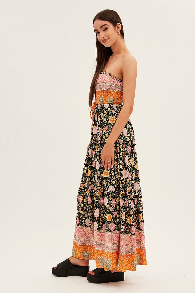 Boho Print Maxi Dress Bandeau Sun Dress for Ally Fashion