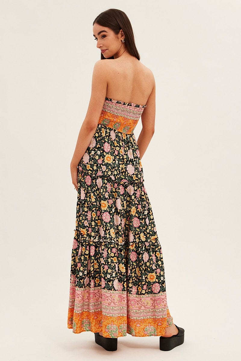 Boho Print Maxi Dress Bandeau Sun Dress for Ally Fashion