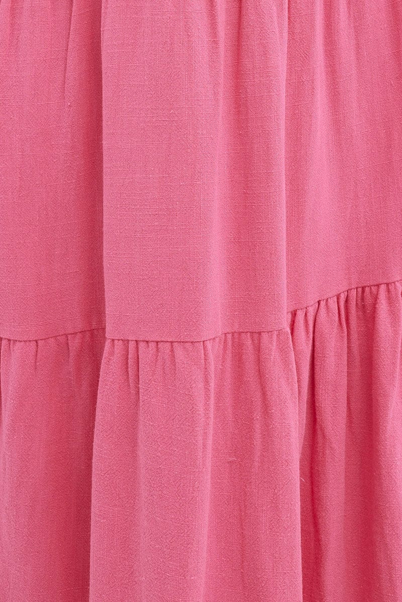 Pink Maxi Dress Sleeveless Tiered Linen Blend for Ally Fashion