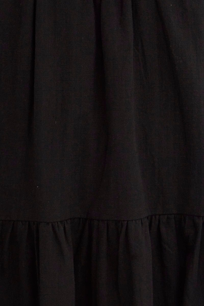Black Midi Dress Sleeveless Ruched Tiered | Ally Fashion