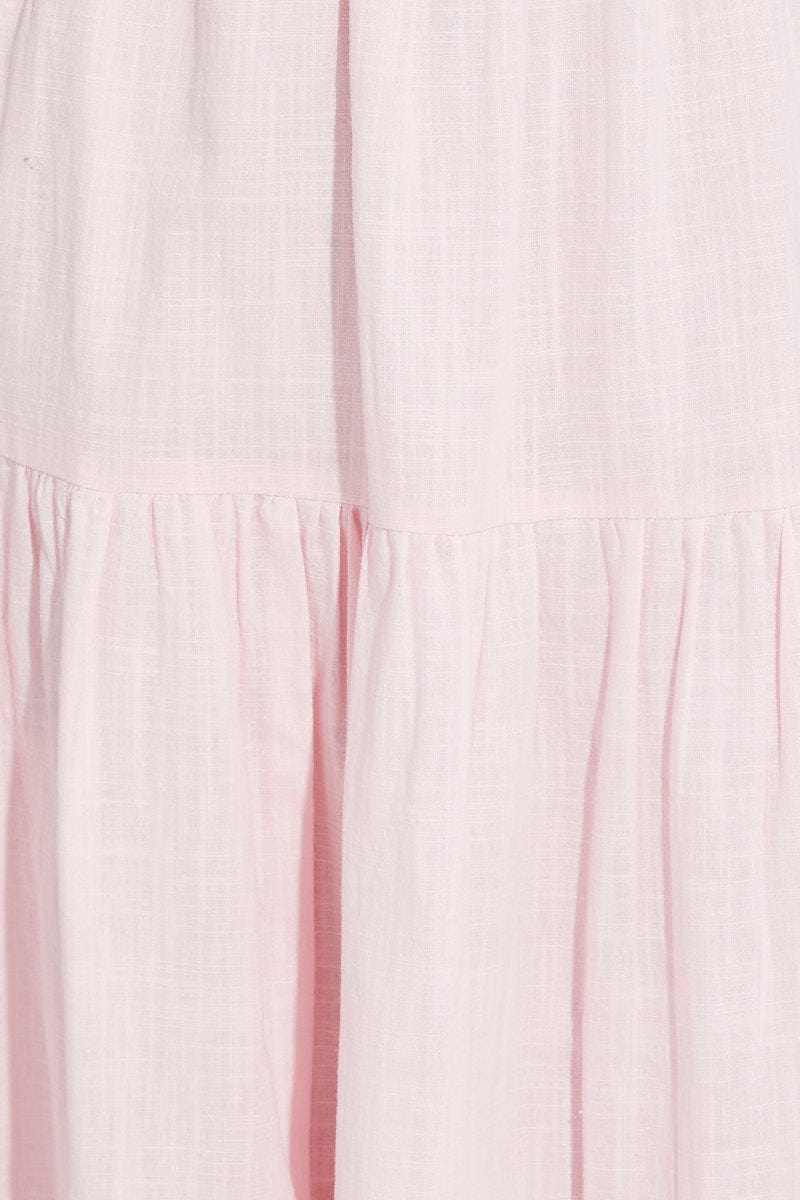 Pink Midi Dress Sleeveless Ruched Tiered for Ally Fashion