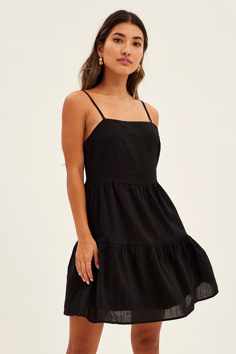 Black Mini Dress Tiered Skater for Ally Fashion
