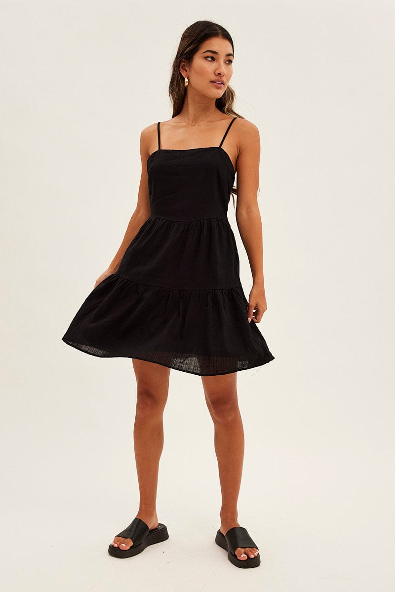 Black Mini Dress Tiered Skater for Ally Fashion