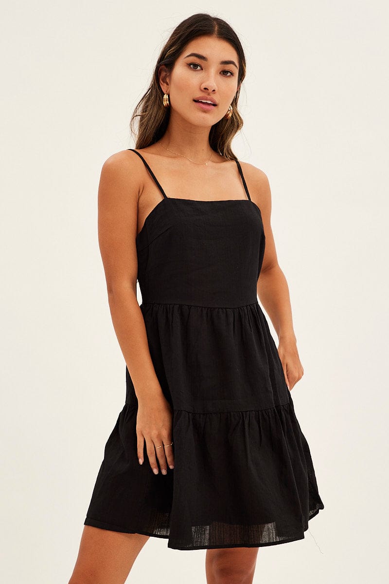 Black Mini Dress Tiered Skater for Ally Fashion
