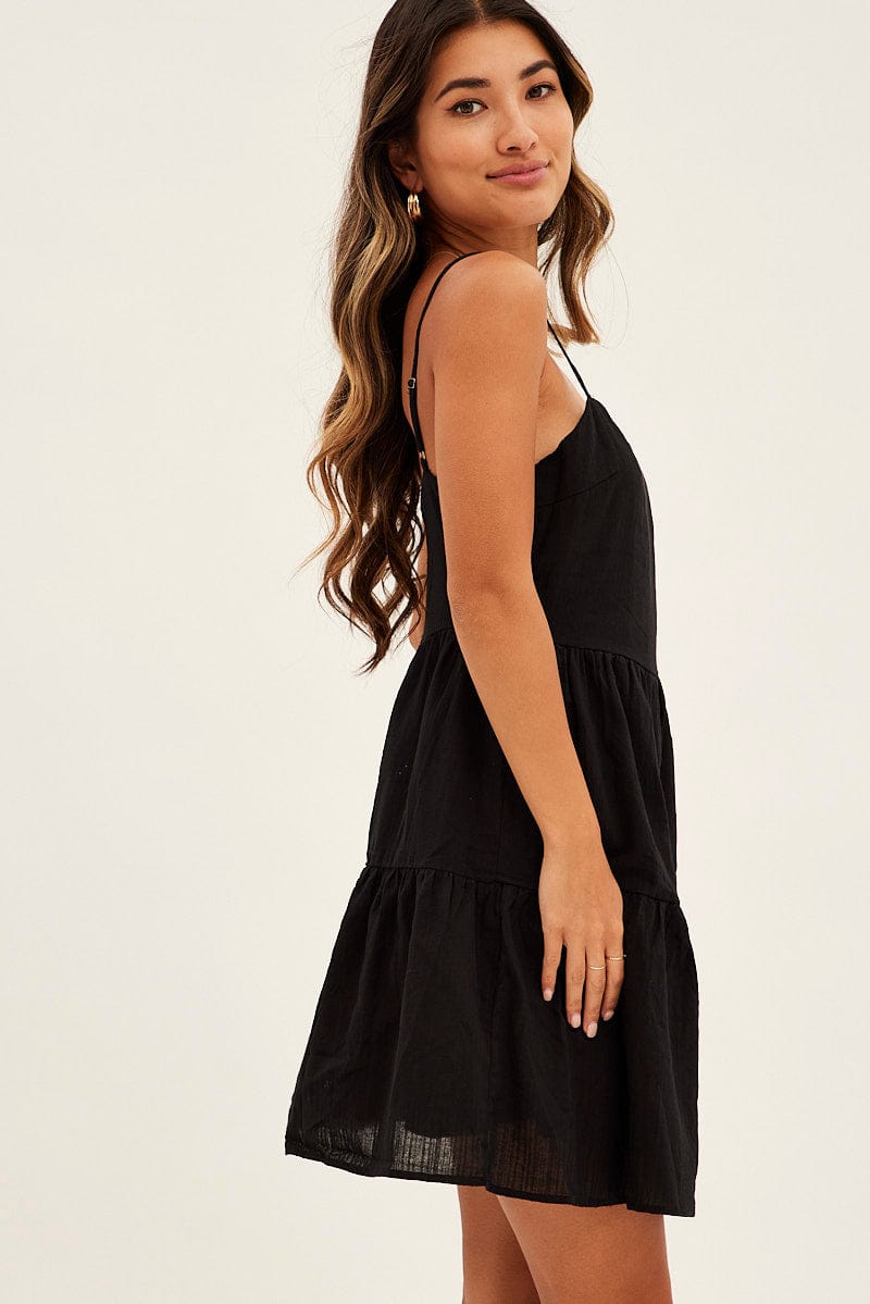 Black Mini Dress Tiered Skater for Ally Fashion