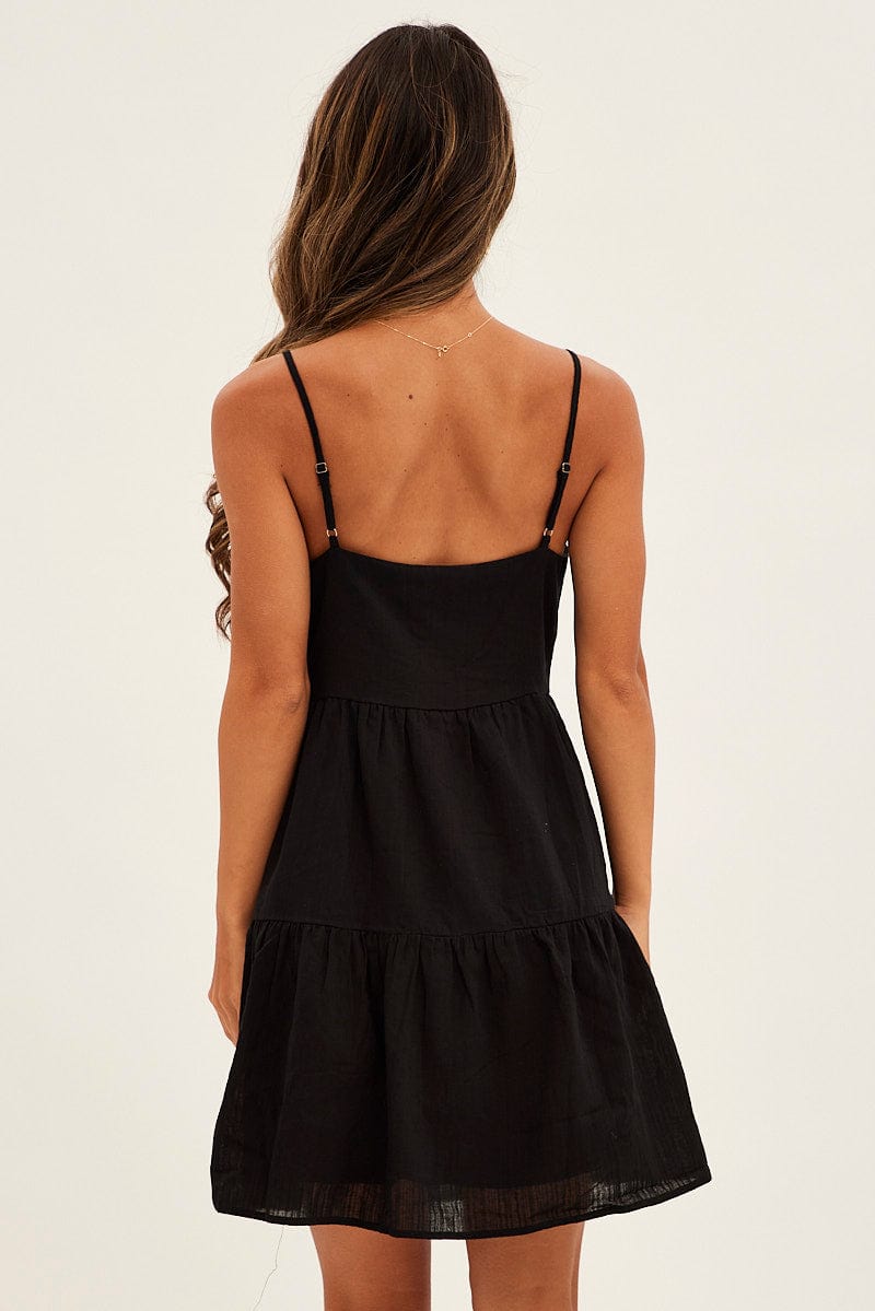 Black Mini Dress Tiered Skater for Ally Fashion