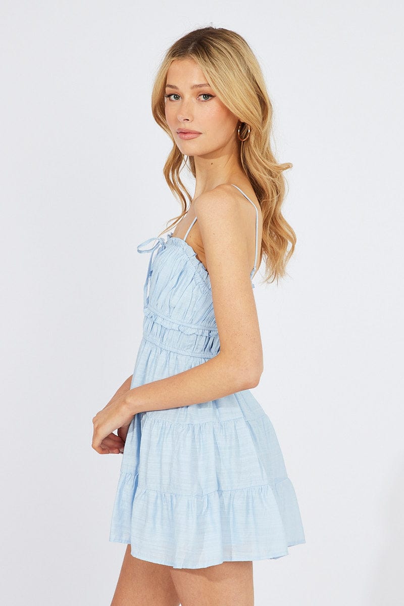 Blue Fit and Flare Dress Sleeveless Tiered for Ally Fashion