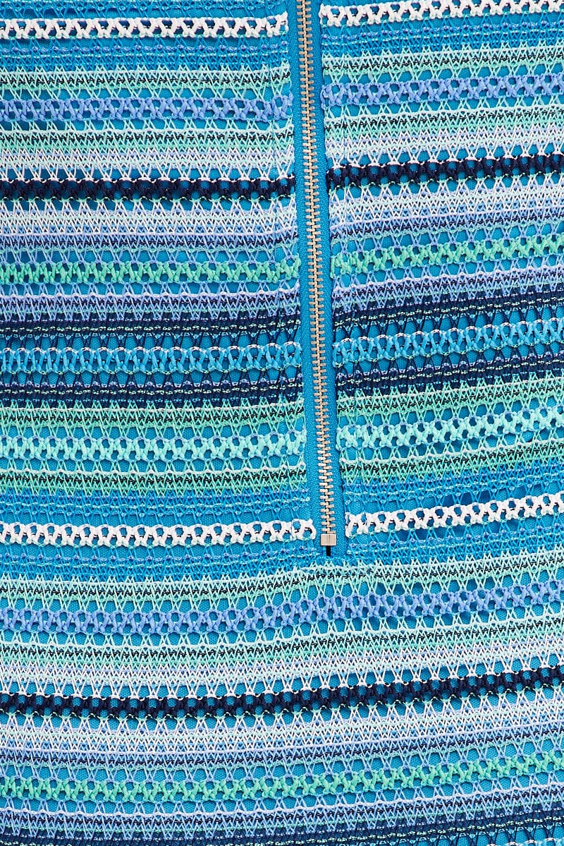 Blue Stripe Bodycon Dress Sleeveless Halter Crochet for Ally Fashion