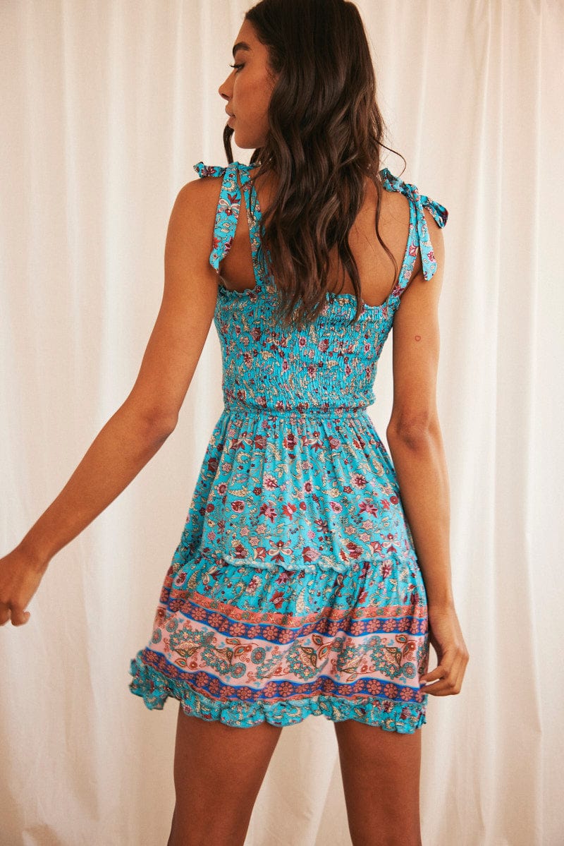 Print Boho Print Mini Dress Sleeveless Fit & Flare for Ally Fashion