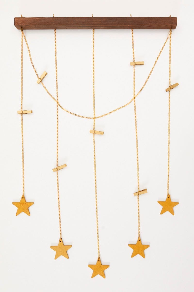 DECORATIONS Metallic Dangling Stars Photo Hanger With Mini Pegs for Women by Ally