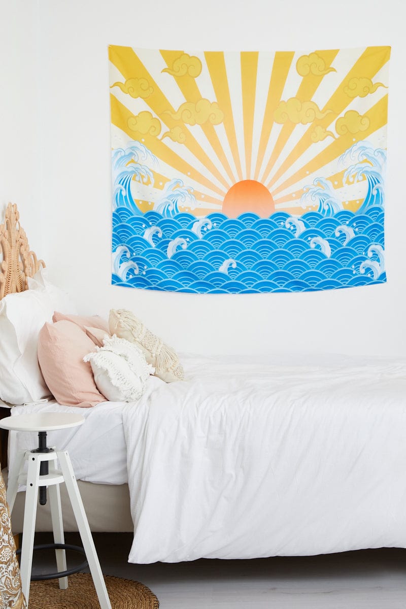 DECORATIONS Print Sun And Ocean Retro Wall Hanging Tapestry for Women by Ally