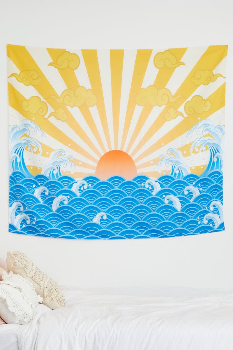 DECORATIONS Print Sun And Ocean Retro Wall Hanging Tapestry for Women by Ally