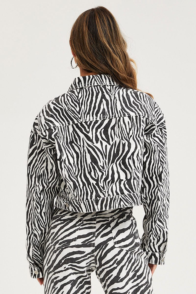 DENIM JACKET Animal Print Demin Jacket Long Sleeve for Women by Ally