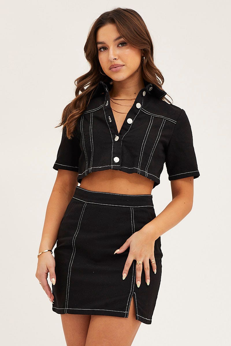 Crop Top Cropped Contrast Stitch Jacket Contrast Stitch Raw Hem