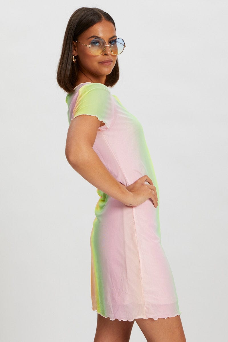 DESIGNER DRESS Multi Tie Dye Mesh Dress for Women by Ally