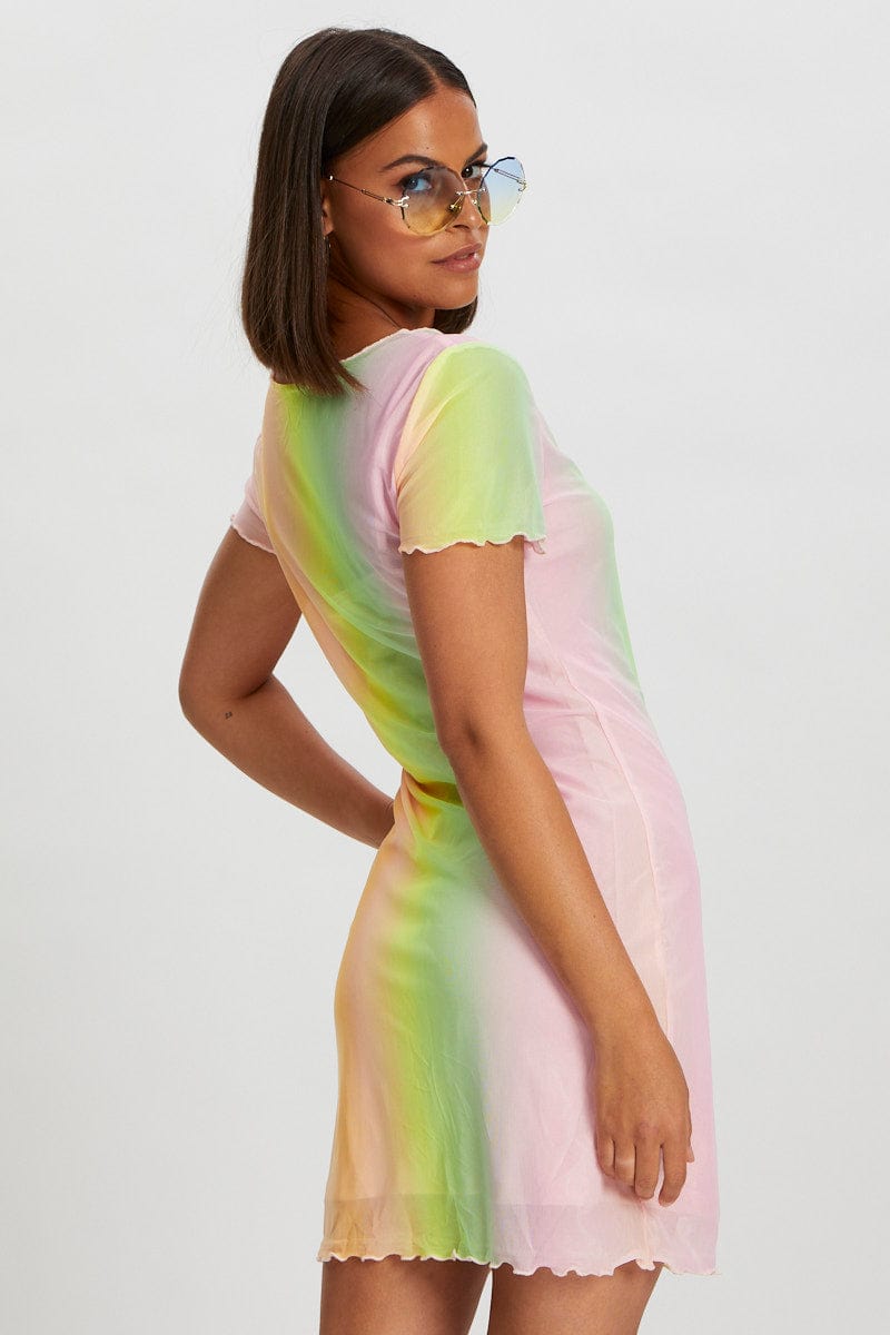 Women's Multi Tie Dye Mesh Dress | Ally Fashion Women's Multi Tie Dye Mesh Dress | Ally Fashion