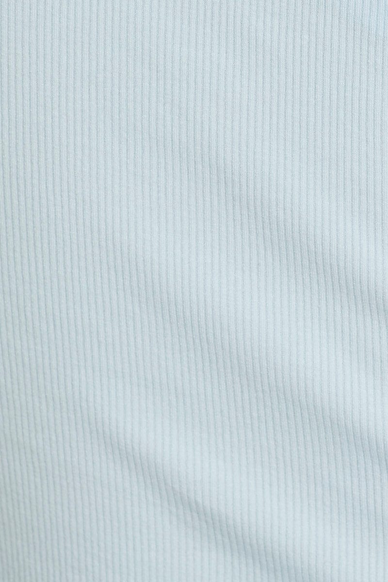 DESIGNER JERSEY TOP Blue Lettuce Hem One Shoulder Ribbed Top for Women by Ally