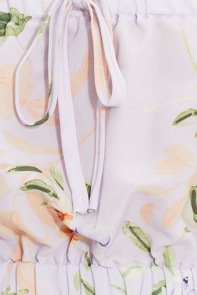 DESIGNER WOVEN TOP Floral Print Designer Floral Print Ruched  Tie Shoulder Crop To for Women by Ally